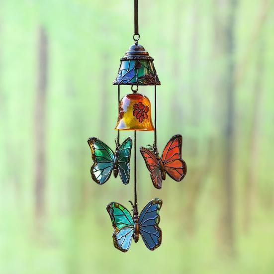 Butterfly Wind Chime Metal Stained Glass Wind Chime Hanging Decoration for Indoor Outdoor