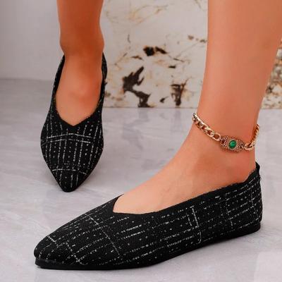 2024 Удобные весенние и осенние туфли на плоской подошве Модные повседневные женские туфли на плоской подошве Острый носок Трикотажные эластичные удобные