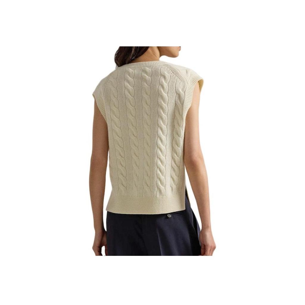 Polo Ralph Lauren Solid Color V-Neck Sleeveless Vest Women Tops Beige 211949994-002