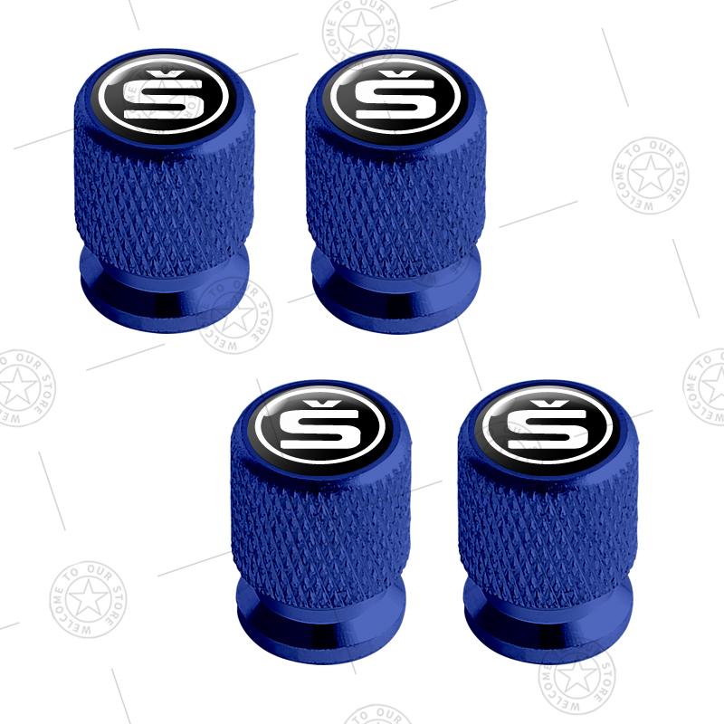 4pcs S Logo Car Wheel Tire Valve Caps Air Stem Aluminum Accessories For Skoda Superb Octavia Karoq Kamiq Kodiaq Fabia Vision