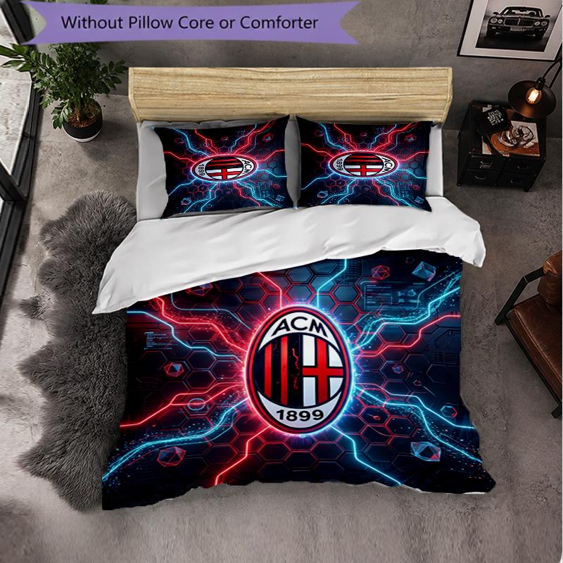 AC Milan Pattern 3 Pieces Bedding Set Soft Microfiber Duvet Cover with Pillow Cases for Bedroom