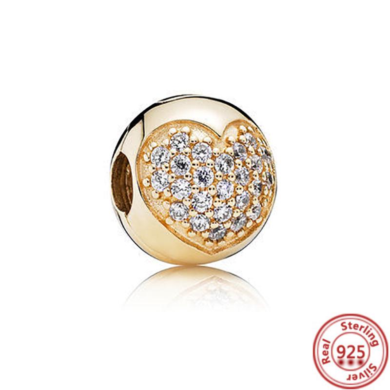 Медь 925 пробы Золотое Сердце Любви Четырехлистный Клевер Ангел Солнце Дерево Перья DIY Бусины Подходят для Оригинального Шарм-браслета Pantaro Мелкий Циркон