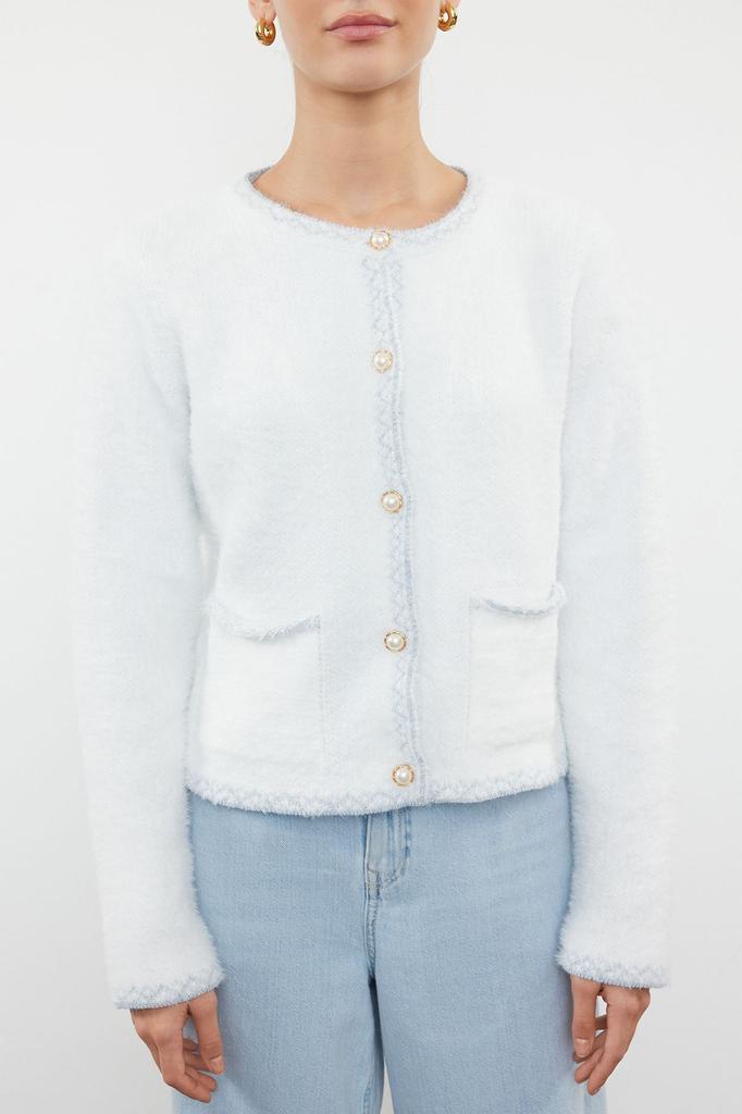 Женский модный стильный кардиган цвета экрю, пушистая куртка, трикотаж, кардиган