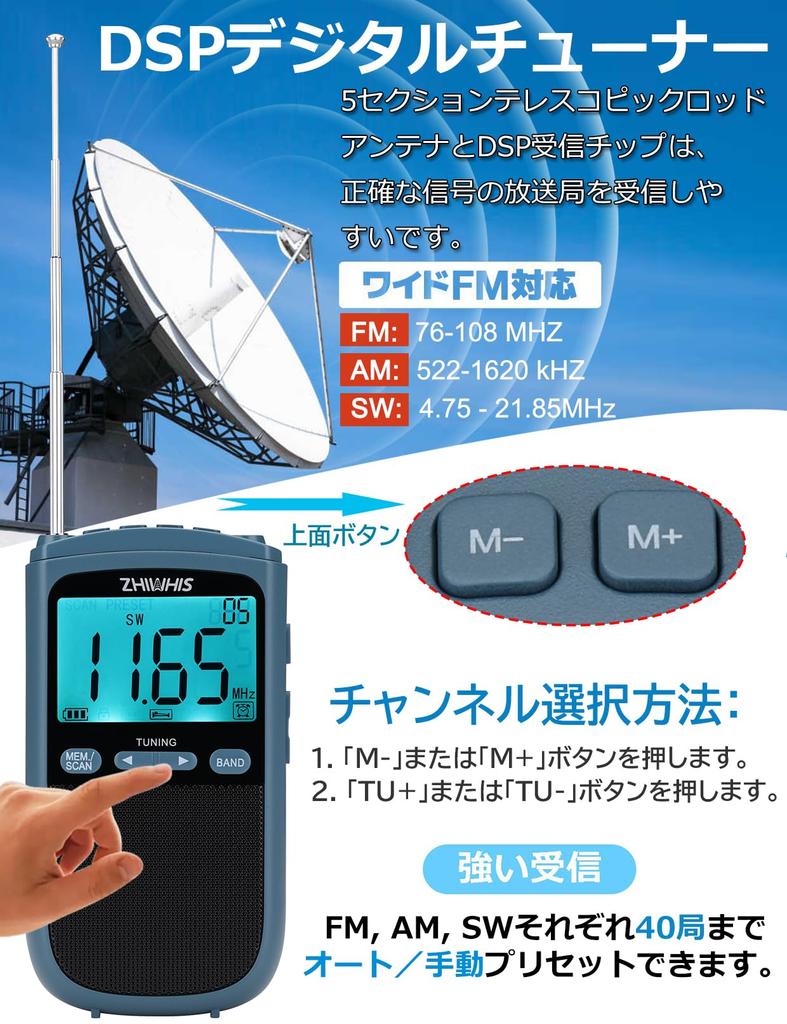 ZHIWHIS Компактное радио с FM Большой 900 мАч Цифровой будильник и Кнопки и DSP Стереоприемник для бедствий и Новинка FM/AM/SW/Широкая поддержка, Экран,