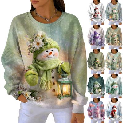 Женский модный повседневный пуловер с градиентным рождественским принтом, спортивный топ с длинным рукавом