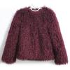 Women Fuzzy Fleece Short Jacket Solid Color Warm Plush Coat Long Sleeve Casual Outerwear