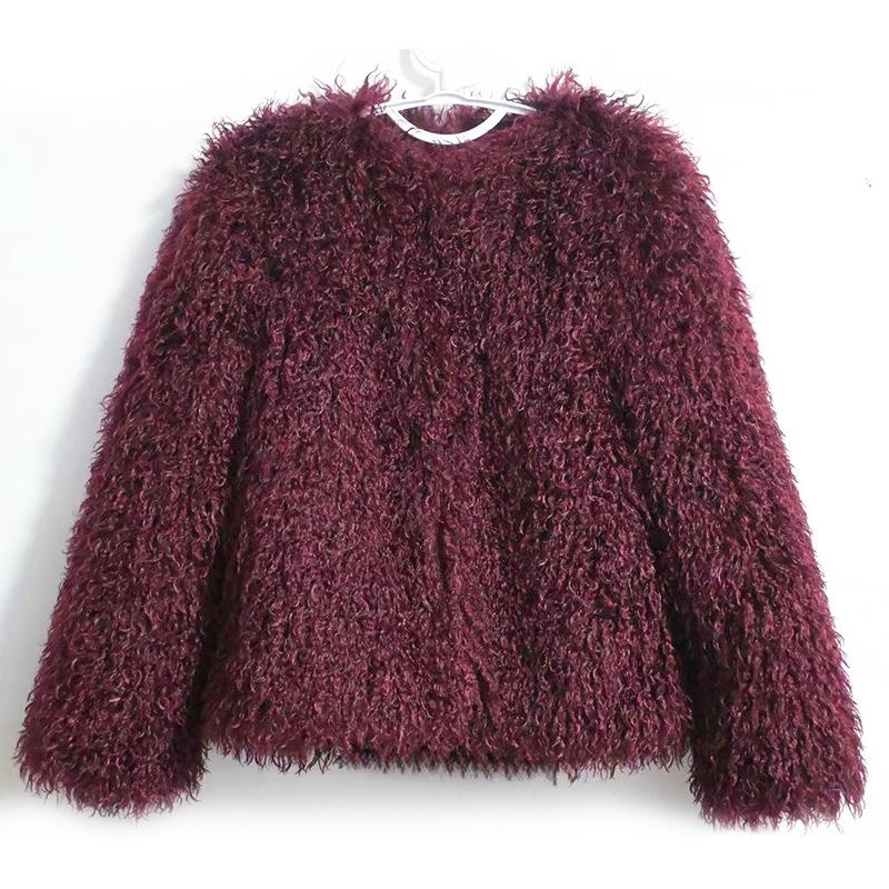 Women Fuzzy Fleece Short Jacket Solid Color Warm Plush Coat Long Sleeve Casual Outerwear
