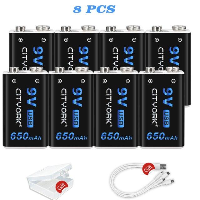 CITYORK 9 В 650 мАч литий-ионная аккумуляторная батарея Micro USB 9 В 6F22 9 В литиевая батарея для мультиметра, микрофона, игрушки