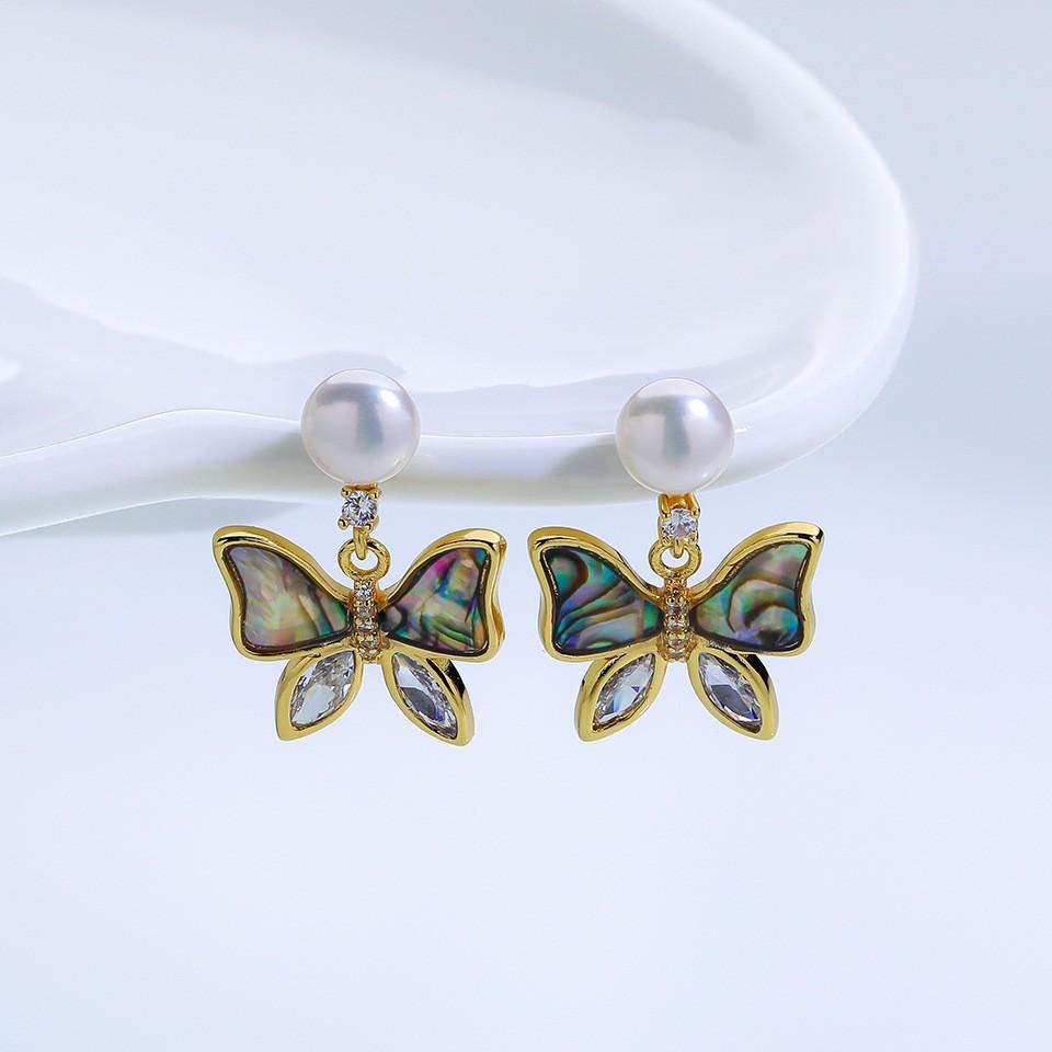 Color Abalone Shell Natural Freshwater Pearl Stud Earrings Women's Earrings Silver Needle High-end Jewelry