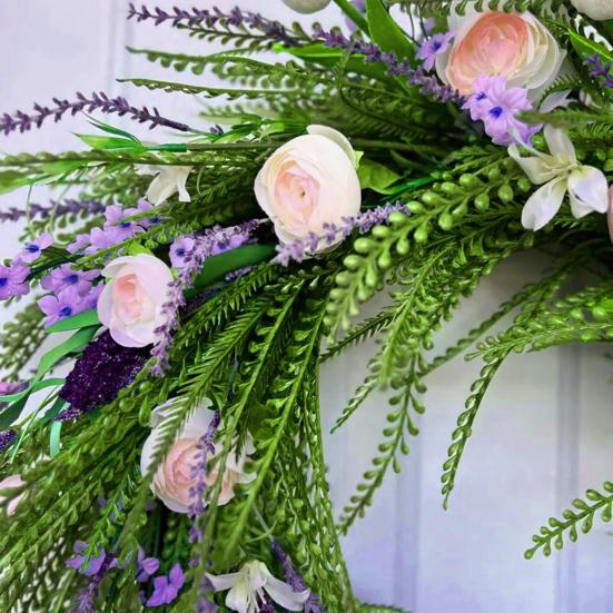 Spring Summer Tulip Wreath for Front Door Artificial Floral Greenery Wreath with Ferns Wildflowers for Porch Wall Farmhouse Wedding Decor