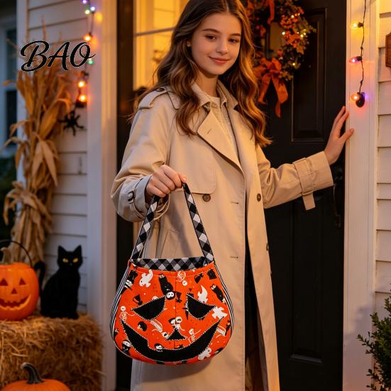 Kids Pumpkin Goodie Bags Halloween Trick?or?Treat Tote Bag, Ghost Face Candy Handbag, Portable Trick or Treat Buckets Reusable Bag for Party