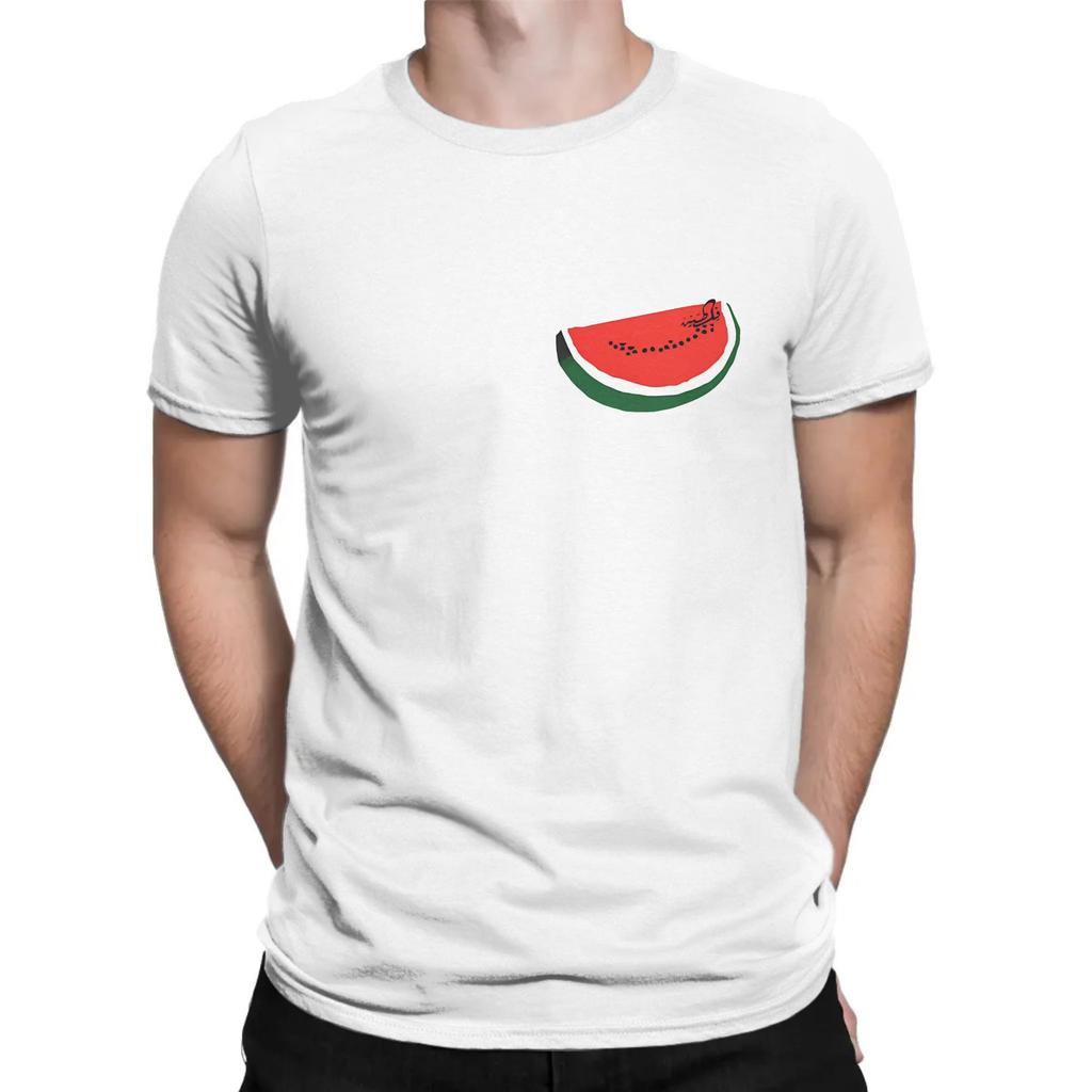 Watermelons Palestined Men's T Shirt Vintage Tees Short Sleeve Round Neck T-Shirt 100% Cotton Gift Idea Tops