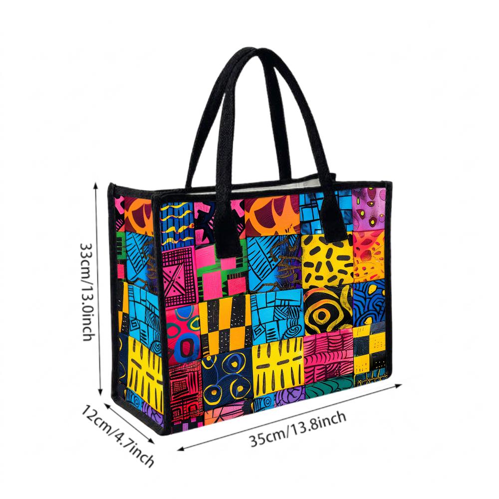 Colorful Geometric Pattern Tote Bag Fashion Large Capacity Casual Handbag for Daily Use