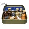 Religious Christmas Ornaments 3D Printed Miniature Nativity Scene Set in Tin Box, Holy Portable Box Display Family Figurines for Holiday Tabletop