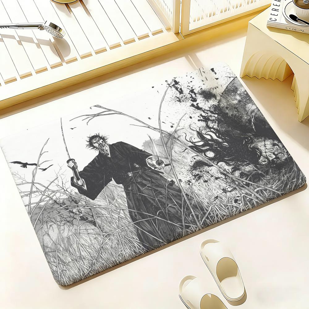 Classical Anime V-Vagabond Floor Mat Bedroom Living Room Flannel Door Mat Non-Slip Home Decor