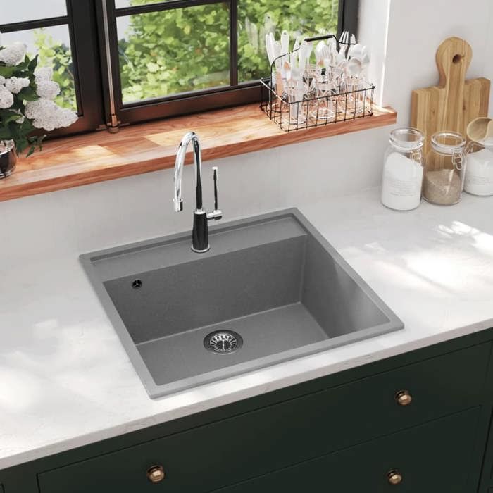 VidaXL Kitchen Sink with Overflow Hole Reversible Inset Sink Square Sink Kitchen Decoration Home Interior 147062