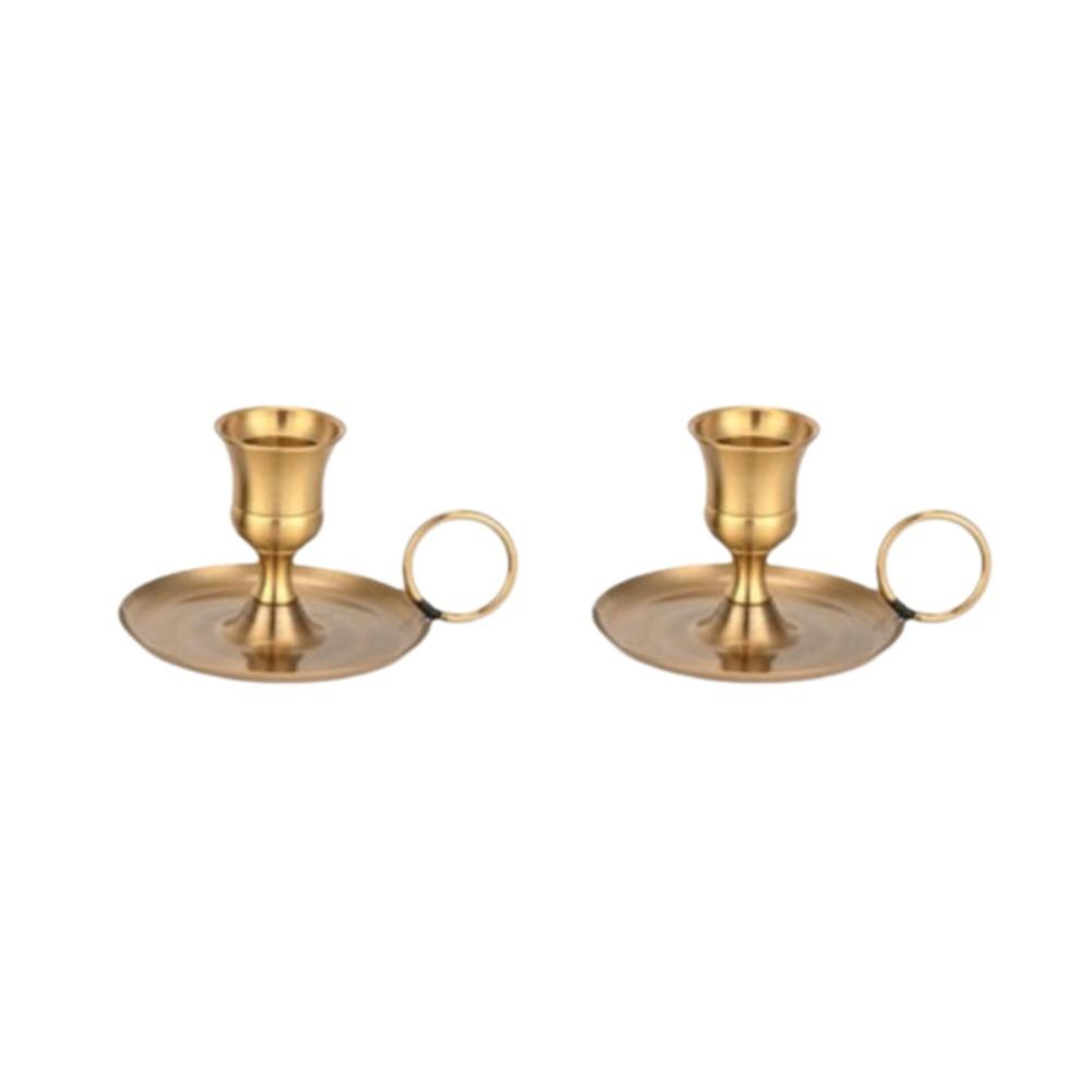2 Piece with Holding Ring Desktop Candlestick Retro Candle Stand  Restaurant