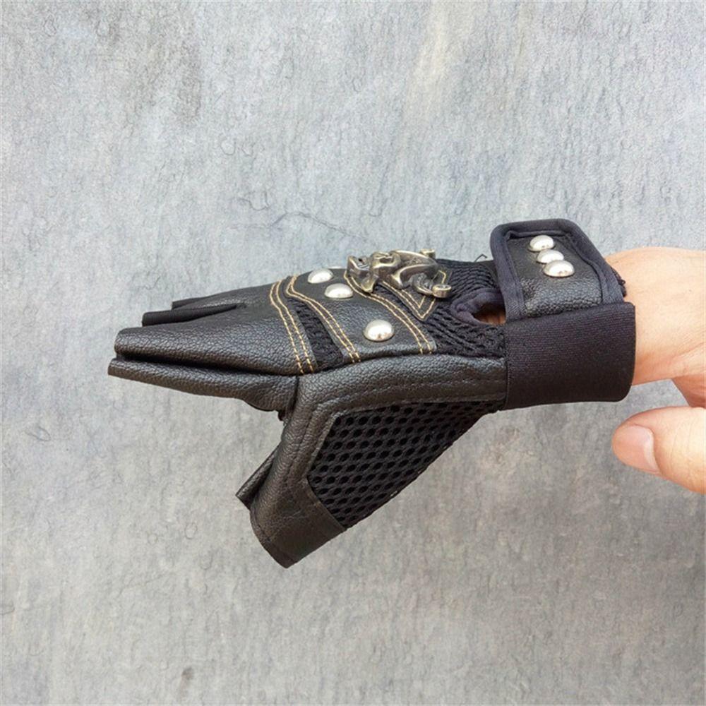 PU Leather Anti-slip Punk Cycling Gloves Skulls Gloves Half Finger Gloves Motorcycle Gloves