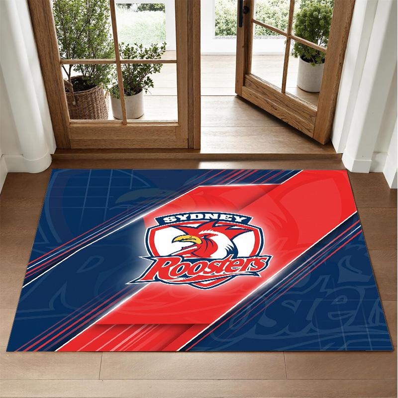 Sydney Roosters Design Crystal Velvet Rug Soft Decorative Mat for Bedroom Entrance