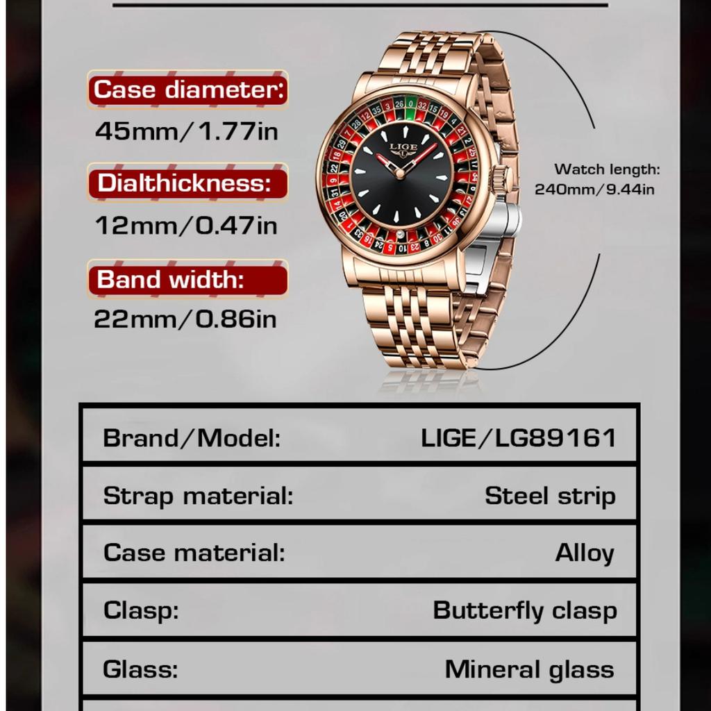 Роскошные мужские часы с циферблатом в виде рулетки, модные мужские часы, водонепроницаемые люминесцентные кварцевые наручные часы