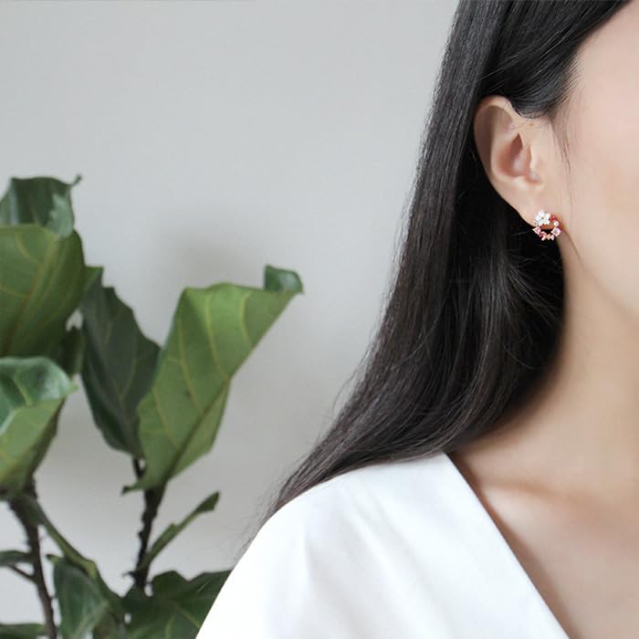 Гипоаллергенный к 925 розовому золоту Girlfriend [Glam Jewelry] Серьги, Сакура, Сакура, Дамы, Металлы, Серебро, Жемчуг, Кристалл, Покрытие, Подарок, Женщины,