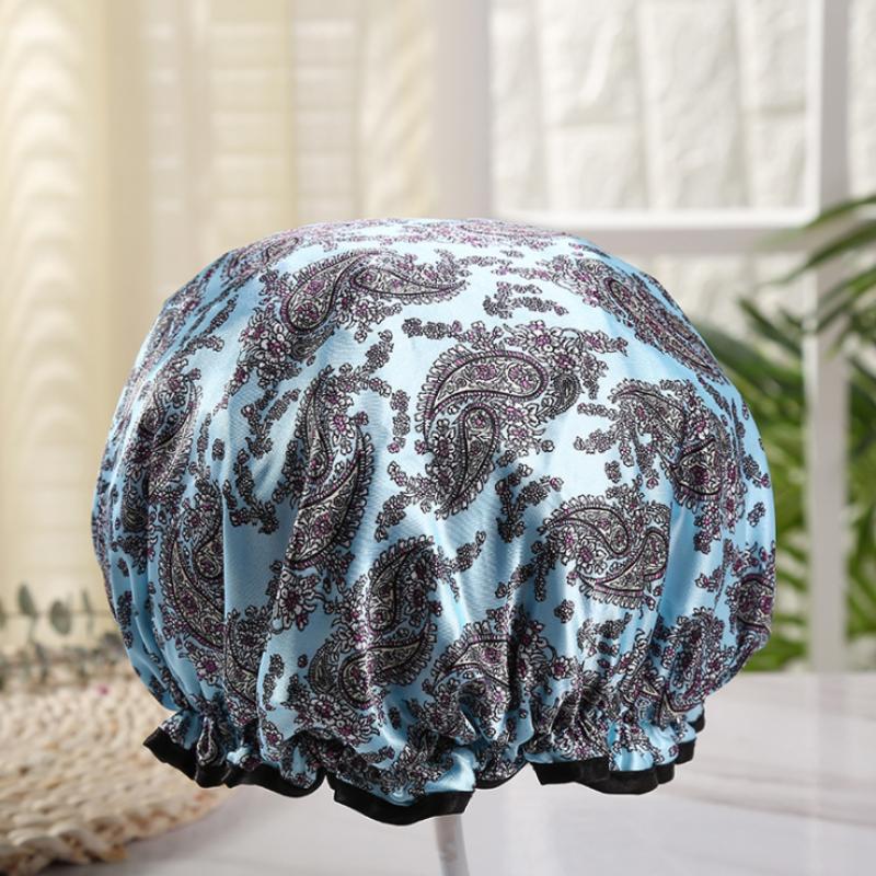 1 шт., толстая водонепроницаемая шапочка для ванны, двухслойная крышка для душа, женские принадлежности, шапочка для душа, шелковая шапочка для ванной комнаты, атласные чепчики, обертка