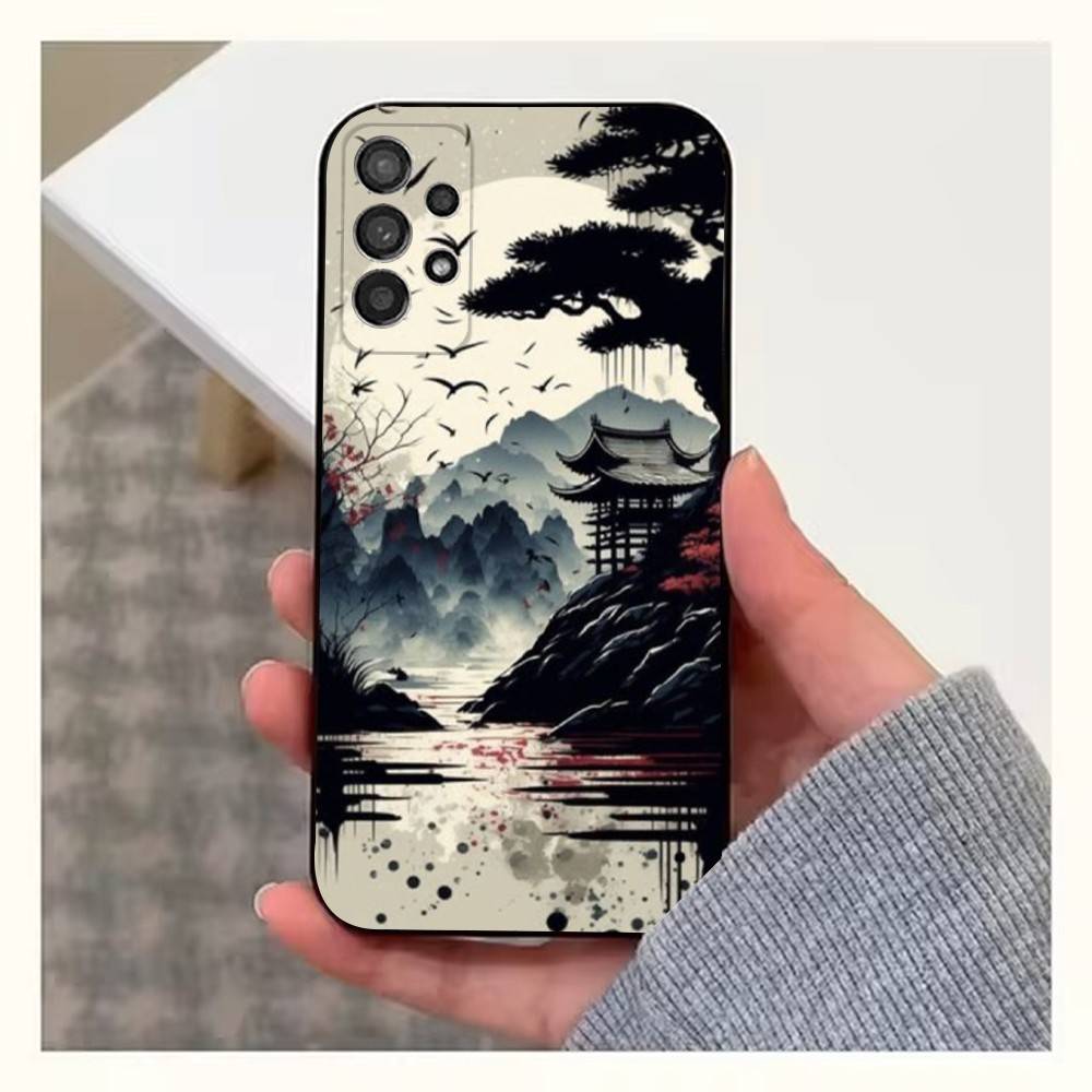Art Style Japanese Phone Case For Samsung S22,S21,S20,S10,S9,S25,S24,S23,Ultra,FE,Plus,Lite,Soft Silicone Black