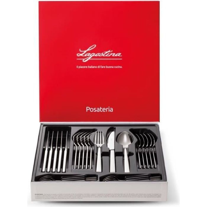 Ménagère - LAGOSTINA - 24 pièces - Acier inoxydable 18/10 - Gris - Compatible lave-vaisselle