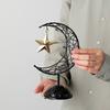 Eid Mubarak Ramadans Handheld Moon and Star Metal Hollowed Ornament Decors with Base for Muslims Islamic Party Supplies