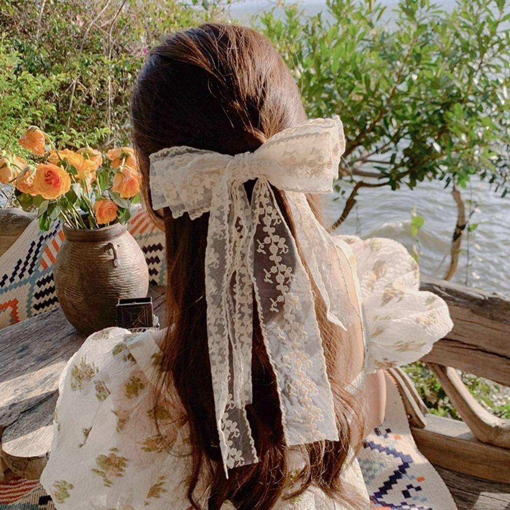 Французский стиль кружевной бант заколка для волос большая женская заколка кружевная вышивка заколка для волос аксессуар для волос