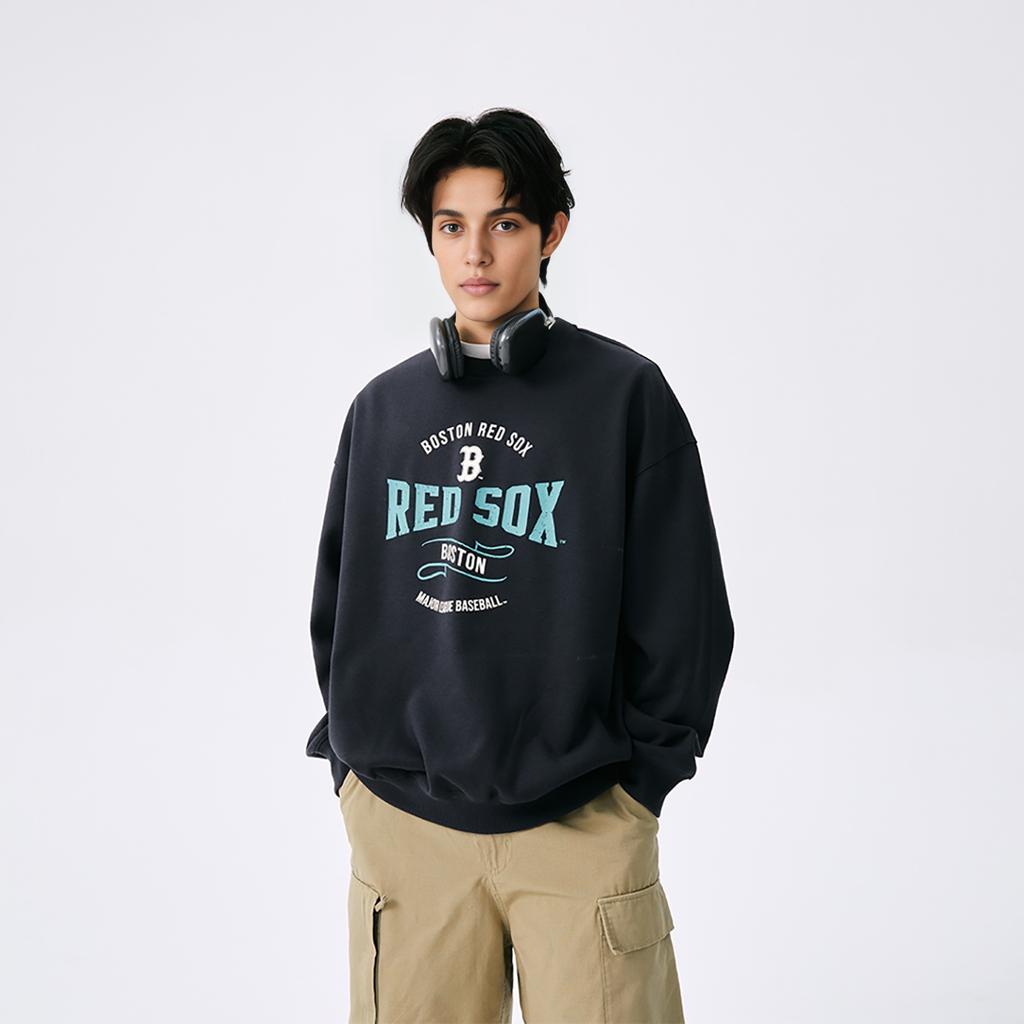 MLB Boston Red Sox SS25 Модная Повседневная Свободная Однотонная С Принтом Лонгслив С Круглым Вырезом Толстовка Унисекс Толстовка Угольный 3AMTV0651-43CGS