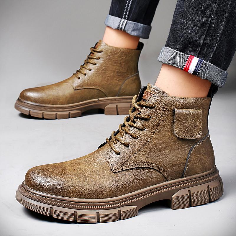2024 Мужские ботинки на шнуровке Высококачественные повседневные классические туфли с высоким берцем Теплые плюшевые деловые туфли из натуральной кожи Ботинки из коровьей кожи