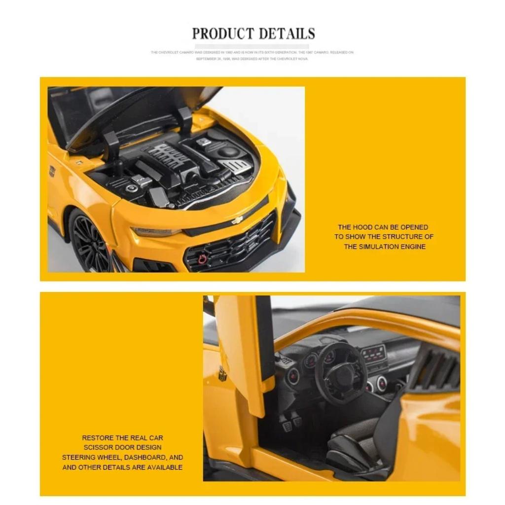 1/24 Chevrolet Camaro Alloy Die Cast Camaro Sports Car Model Toy Vehicle Simulation Sound Light Pull Back Collection Toys for Children Gifts