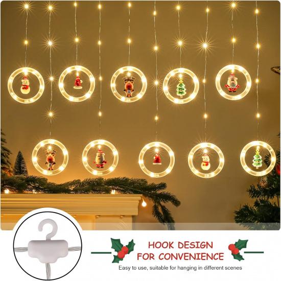 BLOOMWIN Window Lights Christmas Decor Ring Lights with Ornament LED Curtain Lights Indoor Outdoor USB 9.8ft Warm White Christmas String Lights