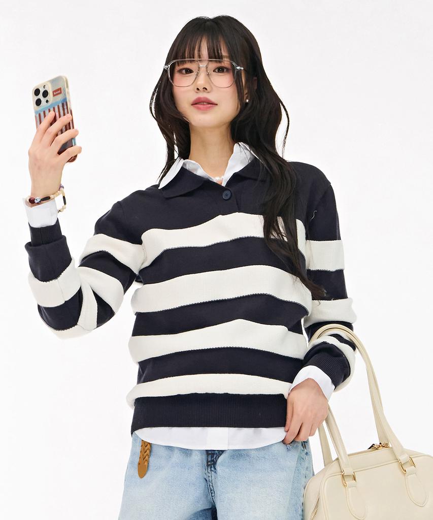 CHASECULT Women'S Open Collar Sweater - Navy