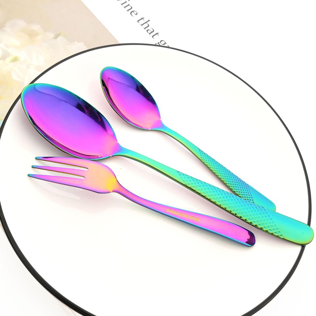 Jankng Western, 6 шт., набор столовых приборов, столовая посуда из нержавеющей стали, обеденная ложка, набор посуды, серебро с золотыми ложками, набор столового серебра