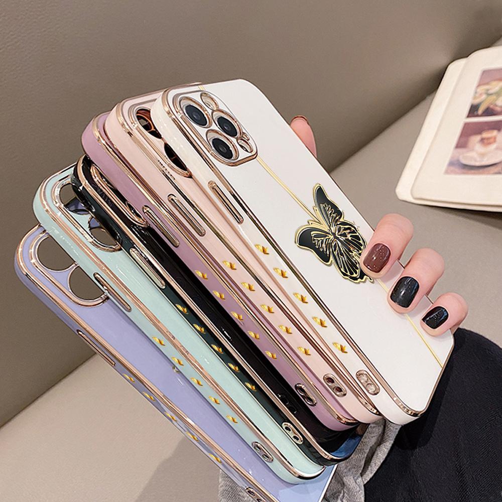 Модный черный чехол для телефона с покрытием бабочки для iPhone 11 13 15 Samsung Galaxy A52 Xiaomi Redmi 12C Note 10 Pro Oneplus Мягкие чехлы для смартфонов