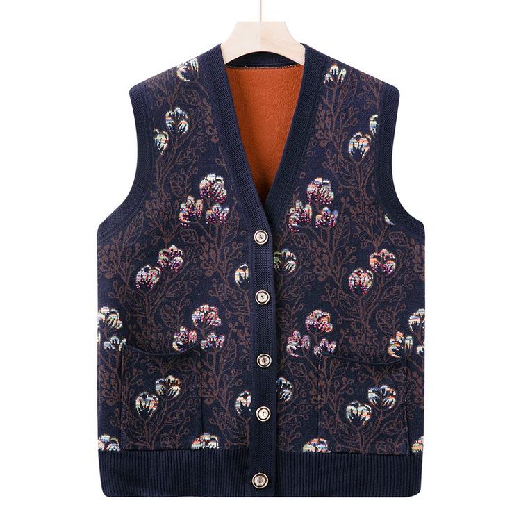 Middle-aged and Elderly Mothers' Clothes, Old Ladies Autumn and Winter Coats, Grandmas Wear New Style Vest Knitted Vest Plus Velvet Thickened