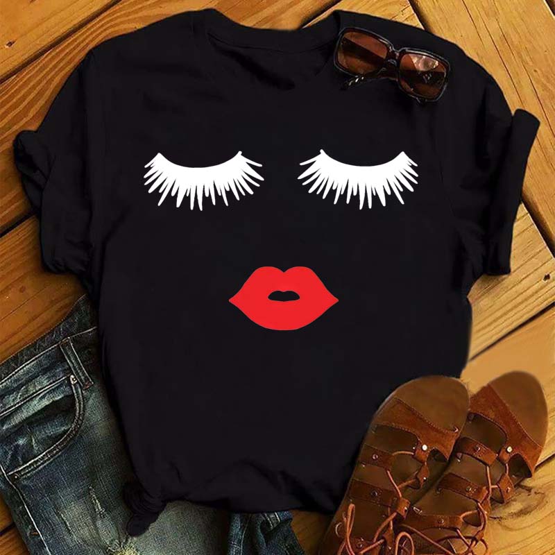 Maycaur модные графические женские топы с принтом ресниц Kawaii Lashes женская футболка футболка забавный макияж эстетическая рубашка Camisas Mujer