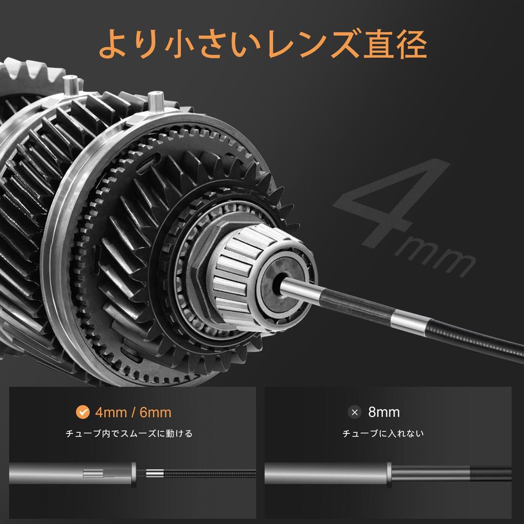 EISTAKAO 4mm Movable Tip Fiberscope Inch Screen Industrial Endoscope 720P Video Scope 360 Degree Rotatable Probe Length 1M Stainless Steel Tube Tip