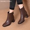 Square Toe Women Ankle Boots High Heels Chunky Casual Leather Shoes Woman 2025 Trend Winter Fashion Goth Cozy Punk Female Pumps