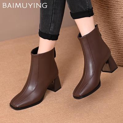 Женские ботильоны с квадратным носком, высокие каблуки, массивные повседневные кожаные туфли, женская зимняя мода 2025 года, готические удобные женские туфли-лодочки в стиле панк