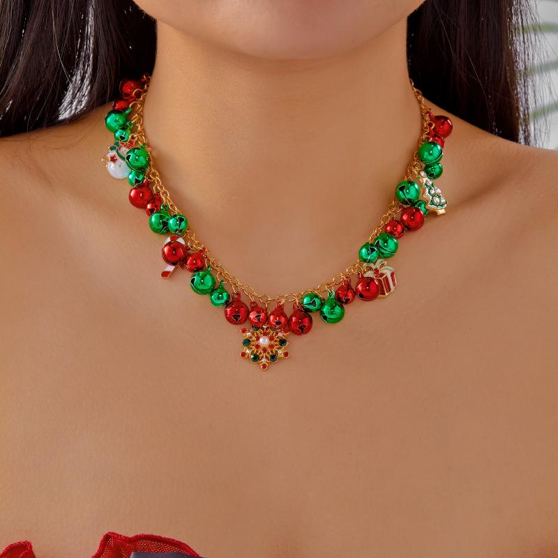 Преувеличенное рождественское колье-чокер с бусинами в виде колокольчиков для женщин, модная рождественская подвеска, цепочка для ключицы, ювелирное украшение для новогодней вечеринки, подарок
