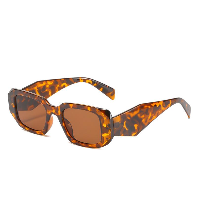 European and American retro polygonal leopard print wide legs thick frame sunglasses Internet celebrity fashion personalized street sunglasses