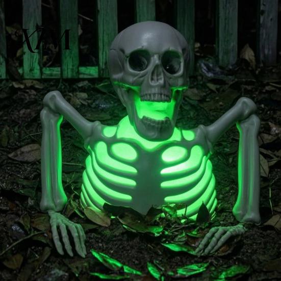 Outdoor Scary Lawn Decor Halloween Half Body Skeleton Decoration, Realistic Spooky Light Up Plastic Figure for Graveyard, Haunted House, Yard,