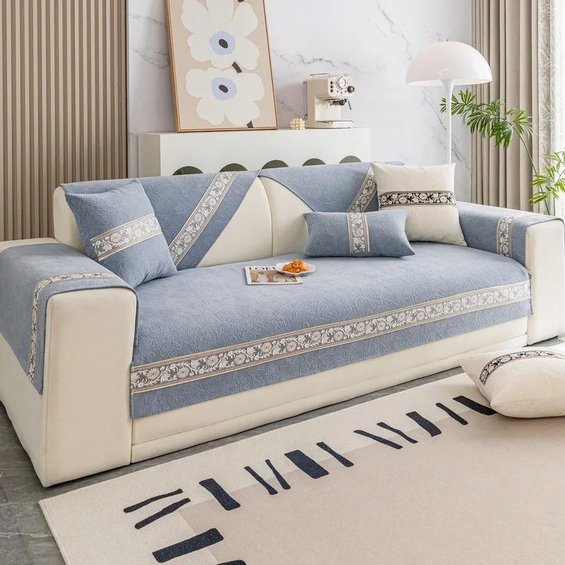 Luxury Modern High-End Embossed Four Seasons Universal Non-Slip New Leather Cushion Cover Chenille Sofa Cushion Light
