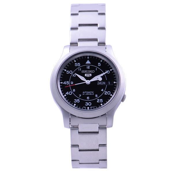 Seiko Men's SNK809K1 (Seiko5 Self-winding Yellow Black Dial Silver Belt) Round Watch Silver Analog