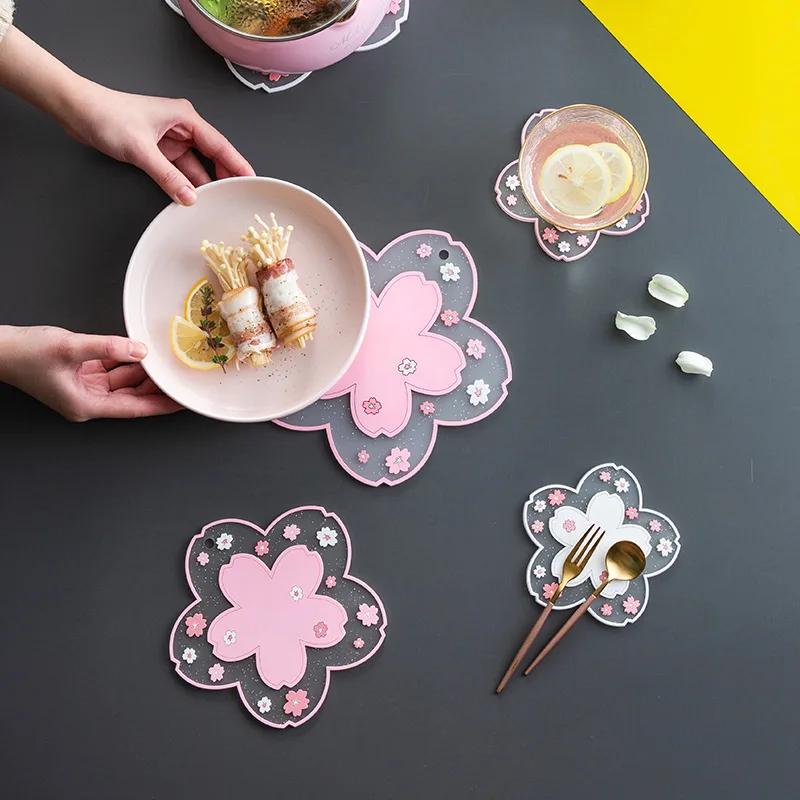 Cherry Blossom Silicone Anti Scalding Mat Dining Table High Temperature Resistant Insulation Mat Anti Slip Cup Mat