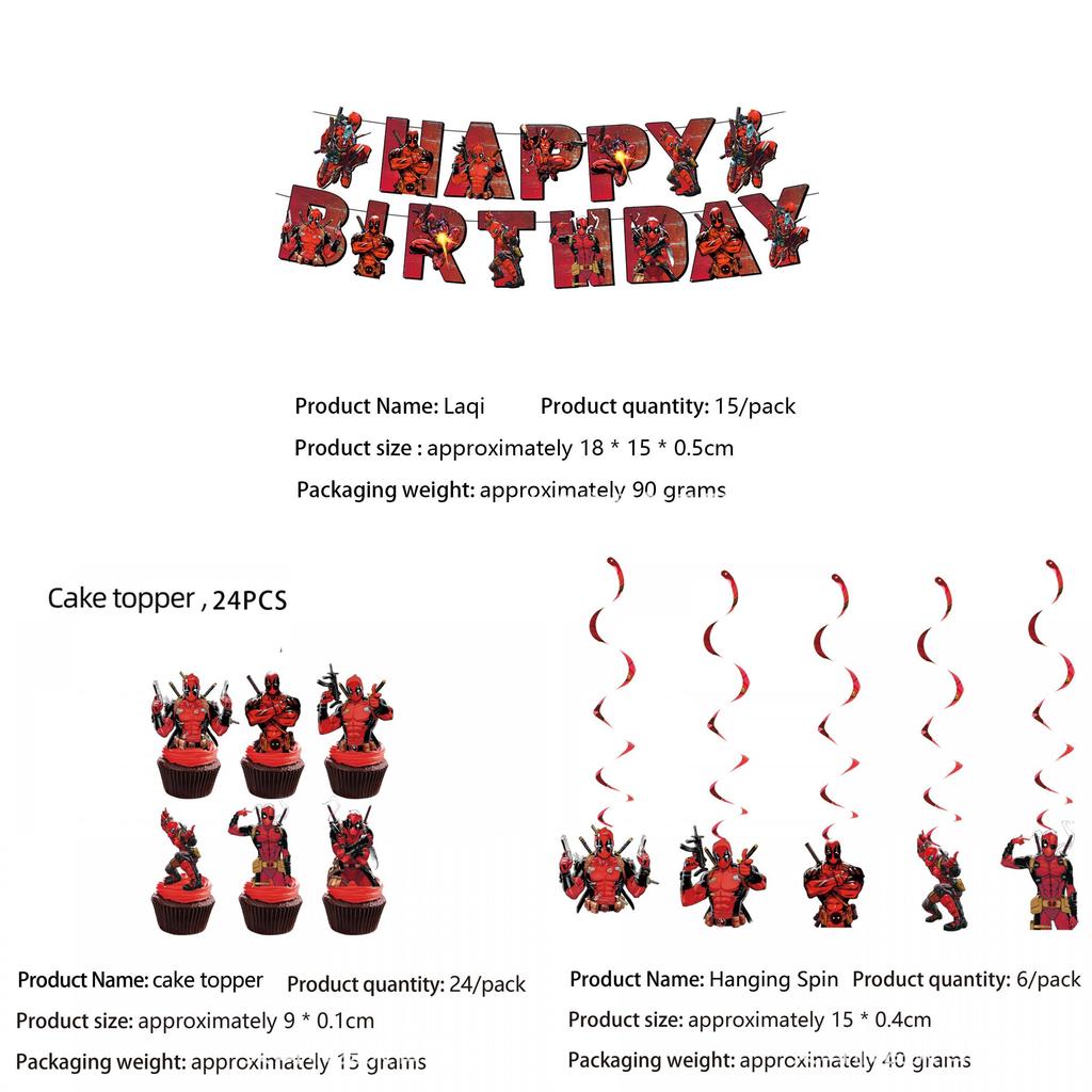 Deadpool Party Decor Set With Flags Balloons For Birthday And Holiday Celebrations