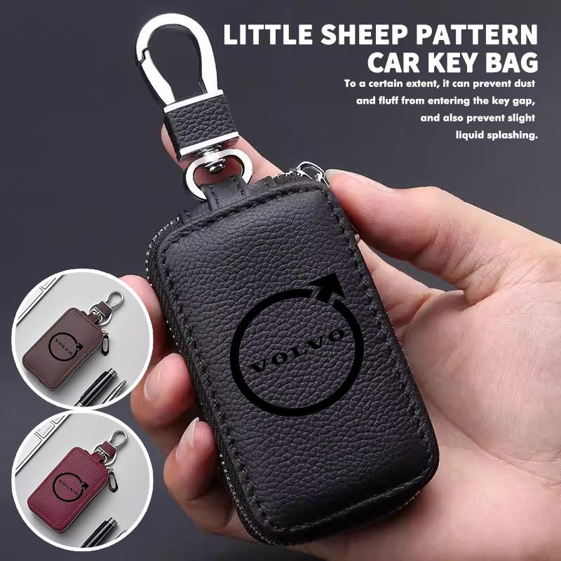 Car Key Fob Holder PU Leather Auto Key Bag with Keychain For Volvo XC90 V90 V60 S60 S90 XC60 V40 S80 C40 XC40 V70 XC70
